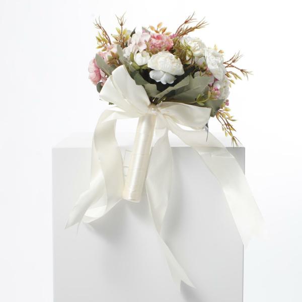 Artificial Flower Bouquets | Artificial Peony Flower Bouquet – Blush Pink And White – Satin Ribbon And Pearl Bouquet Wrap Artificial Flower Bouquets Artificial Flower Bouquets