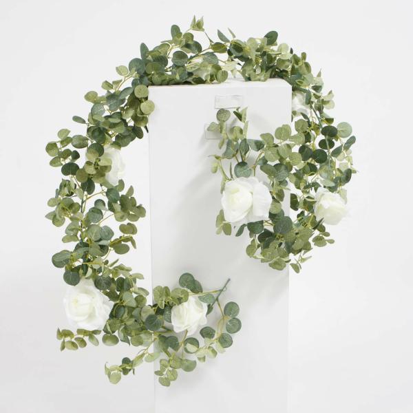 Australian Natives | Eucalyptus, Silver Dollar Eucalyptus & Rose Garland Regular (2M) Artificial Flowers, Walls & Greenery Australian Natives