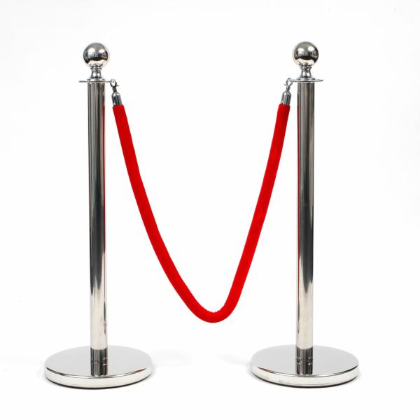 Bollards & Ropes | 2 Premium Silver Bollard / Stanchion & Velvet Red Rope Value Package Bollards & Ropes Bollards & Ropes