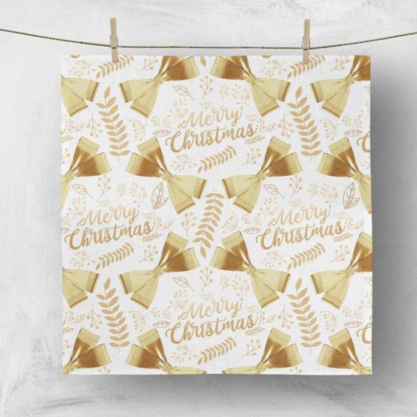 Cloth Napkins | Christmas Napkins – Merry Christmas Gold Bows On White (50X50Cm) Cloth Napkins Cloth Napkins