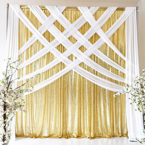 Cross Drape Backdrop | Cross Drape Backdrop – 3 Meters Length X 3 Meters High – Gold Sequin Backdrops & Ceiling Decorations Cross Drape Backdrop