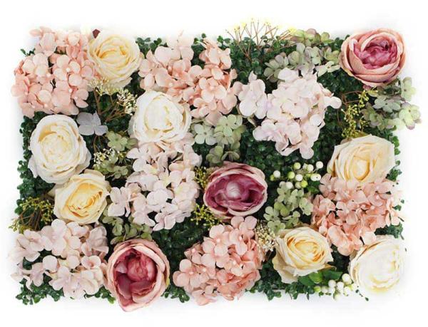 Flower & Greenery Walls, Sequin Wall Panels | Premium Flower Wall – Peony, Rose, Hydrangea & Box Hedge (Blush Pink, Peach, Cream, Green) Flower & Greenery Walls, Sequin Wall Panels Blush