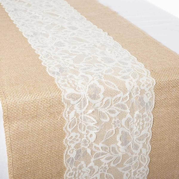 Hessian Table Runners | Hessian And Lace Table Runner (Centre Lace) 30Cm X 275Cm Hessian Table Runners Hessian Table Runners