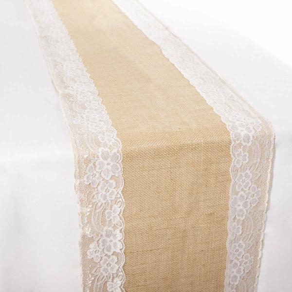 Hessian Table Runners | Hessian And Lace Table Runners (Lace Edging) 30Cm X 275Cm Hessian Table Runners Hessian Table Runners