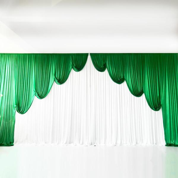 Ice Silk Venetian Curtain | Ice Silk Event Backdrop With Venetian Contour Stage Curtain / Valance Swag (Jade And White) 6M Wide X 3M High Backdrops & Ceiling Decorations Emerald Green