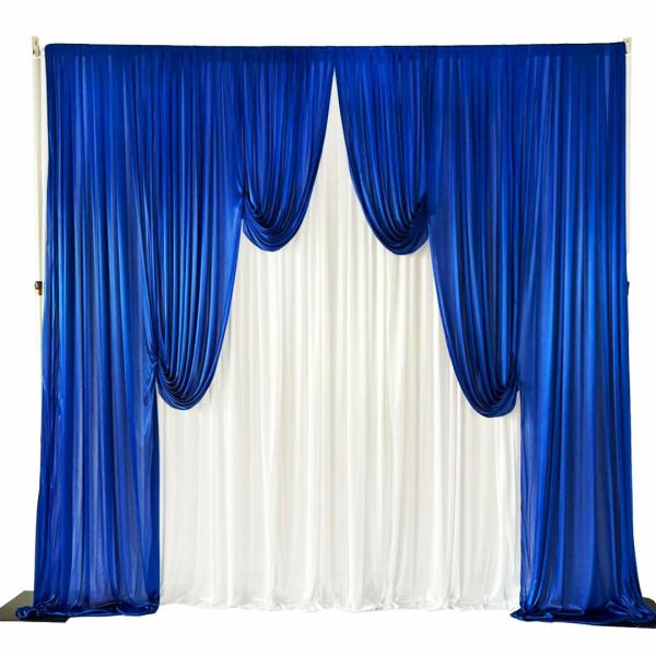 Ice Silk Venetian Curtain | Ice Silk Event Backdrop With Venetian Contour Stage Curtain / Valance Swag (Royal Blue And White) 3M Wide X 3M High Backdrops & Ceiling Decorations Ice Silk Venetian Curtain