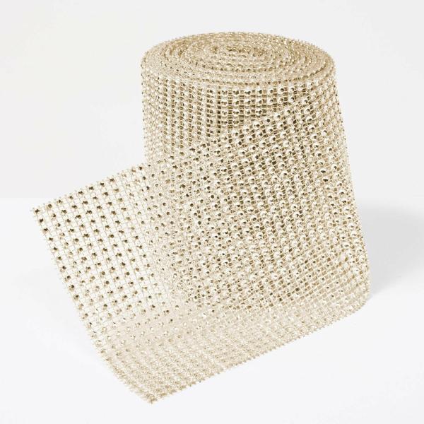 Lace Fabric Rolls & String Bead Garlands | Rhinestone Mesh Roll – Gold (12Cmx 5.5M) Aisle Runners & Fabric Rolls Lace Fabric Rolls & String Bead Garlands