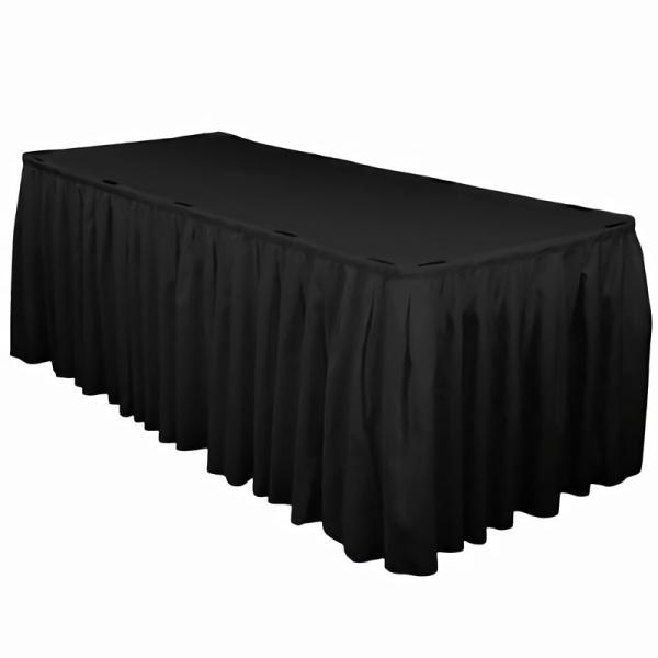 Polyester Table Skirts | Black Table Skirting (5.2M) + Bonus Skirting Clips Polyester Table Skirts Black