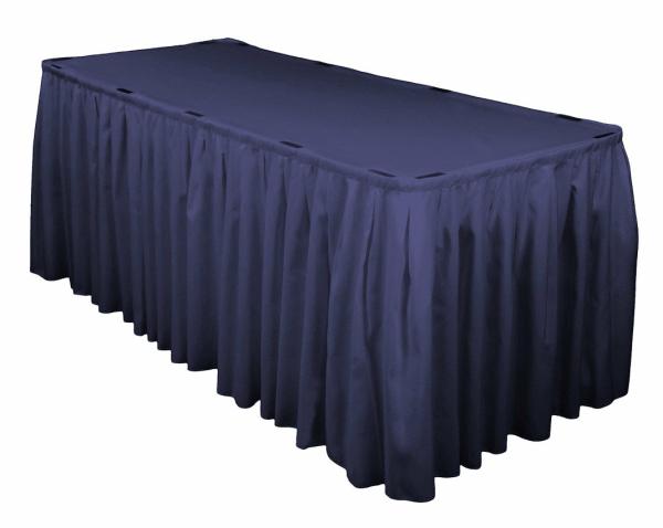 Polyester Table Skirts | Navy Table Skirting (3M) + Bonus Skirting Clips Polyester Table Skirts Navy