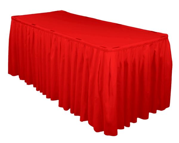 Polyester Table Skirts | Red Table Skirting (3M) + Bonus Skirting Clips Polyester Table Skirts Polyester Table Skirts