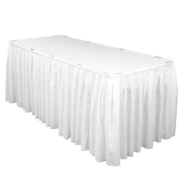 Polyester Table Skirts | White Table Skirting (4M) + Bonus Skirting Clips Polyester Table Skirts Polyester Table Skirts