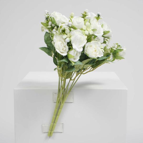 Roses & Peonies | Artificial Rose Small Flower Bouquet (5Cm Heads) – White – Spray Style Artificial Flowers, Walls & Greenery Artificial Flower Bouquets