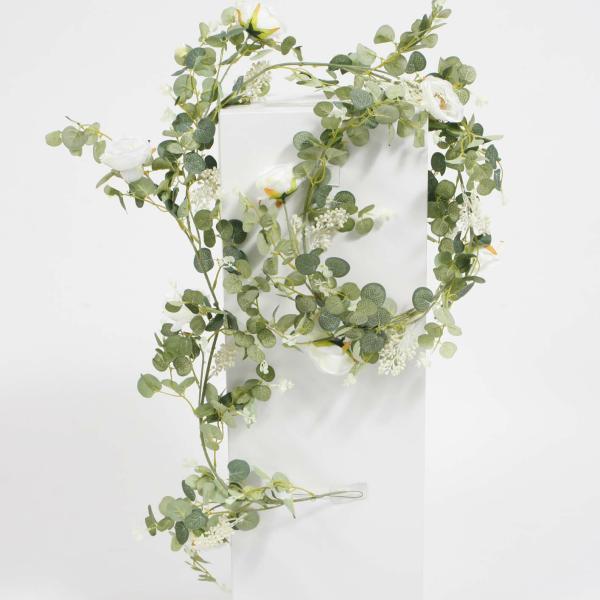 Roses & Peonies | Eucalyptus, Silver Dollar Eucalyptus & Rose Garland Slim (2M) Artificial Flowers, Walls & Greenery Australian Natives