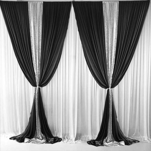 Sequin Backdrops & Wall Panels | Black Ice Silk And Silver Sequin Layered Backdrop Curtain 3M X 3M Backdrops & Ceiling Decorations Black