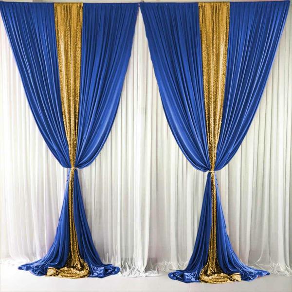 Sequin Backdrops & Wall Panels | Royal Blue Ice Silk And Gold Sequin Layered Backdrop Curtain 3M X 3M Backdrops & Ceiling Decorations Royal Blue