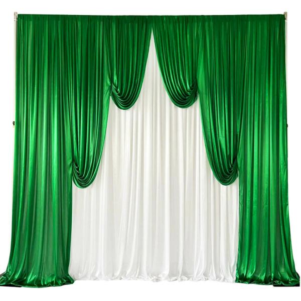 Swags For Tables & Backdrops | Ice Silk Event Backdrop With Venetian Contour Stage Curtain / Valance Swag (Jade And White) 3M Wide X 3M High Backdrops & Ceiling Decorations Emerald Green