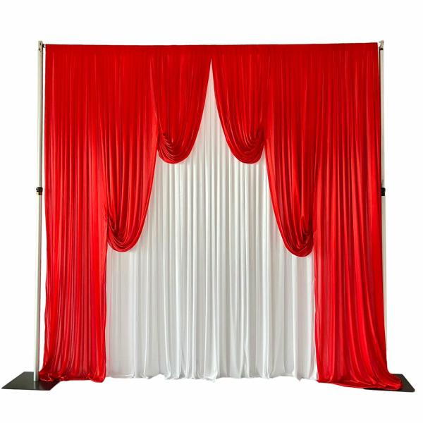 Swags For Tables & Backdrops | Ice Silk Event Backdrop With Venetian Contour Stage Curtain / Valance Swag (Red And White) 3M Wide X 3M High Backdrops & Ceiling Decorations Ice Silk Venetian Curtain