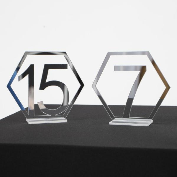 Table Numbers & Card Holders | Silver Mirror Table Numbers 1 To 15 – Hexagonal Napkins, Table Settings Table Numbers & Card Holders