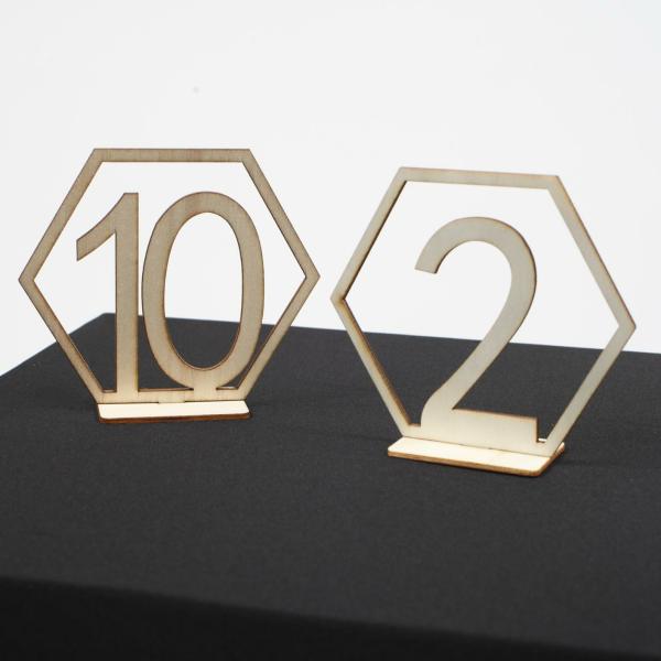 Table Numbers & Card Holders | Wooden Table Numbers 1 To 20 – Hexagonal Napkins, Table Settings Table Numbers & Card Holders