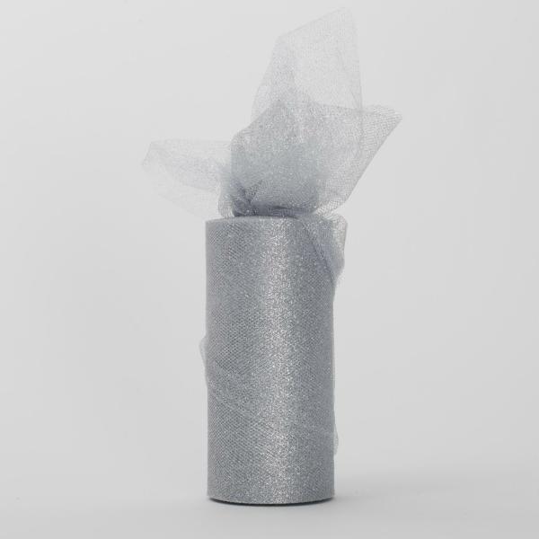 Tulle Fabric Rolls – Small & Medium | Glitter Soft Tulle Fabric Roll – Silver (22M Length) Aisle Runners & Fabric Rolls Tulle Fabric Rolls - Glitter & Sequin