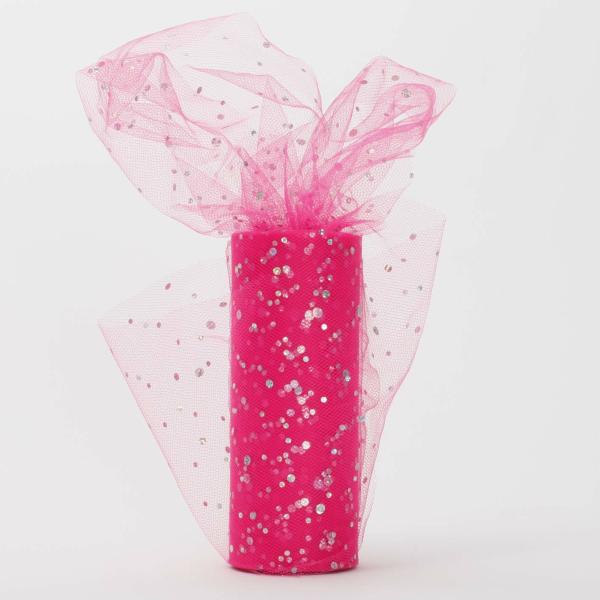 Tulle Fabric Rolls – Small & Medium | Sequin Tulle Fabric Roll – Hot Pink (22M Length) Aisle Runners & Fabric Rolls Hot Pink