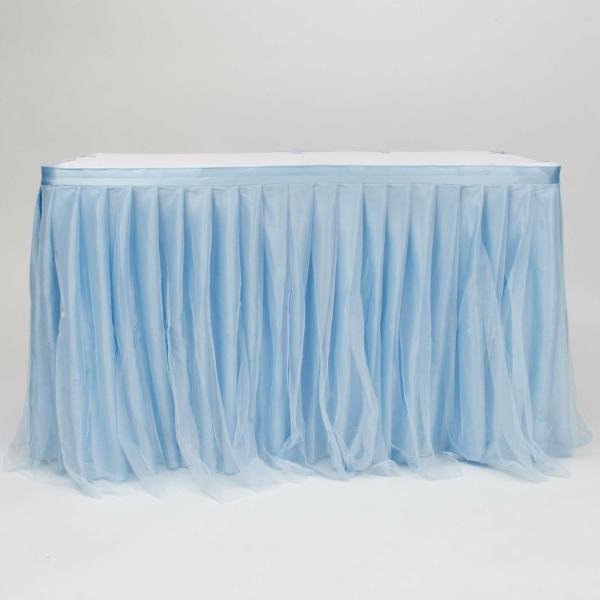 Tulle Table Skirts | Tulle And Ice Silk Layered Table Skirting – Light Blue (3M) – Includes Clips Table Skirting & Stage Skirting Light Blue