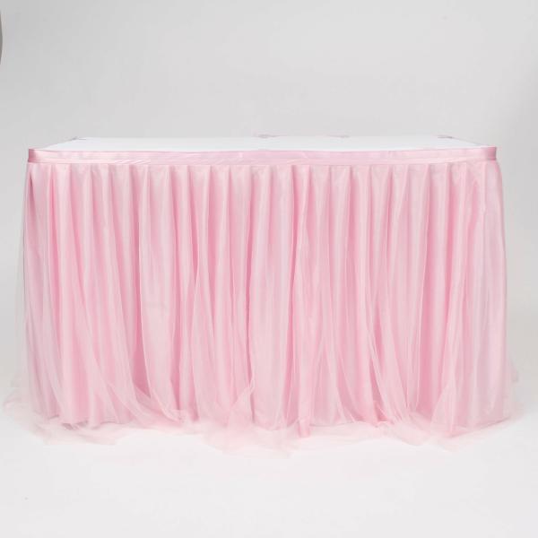 Tulle Table Skirts | Tulle And Ice Silk Layered Table Skirting – Light Pink (3M) – Includes Clips Table Skirting & Stage Skirting Light Pink