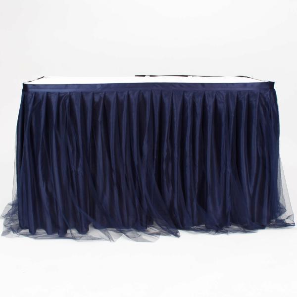 Tulle Table Skirts | Tulle And Ice Silk Layered Table Skirting – Navy Blue (3M) – Includes Clips Table Skirting & Stage Skirting Navy