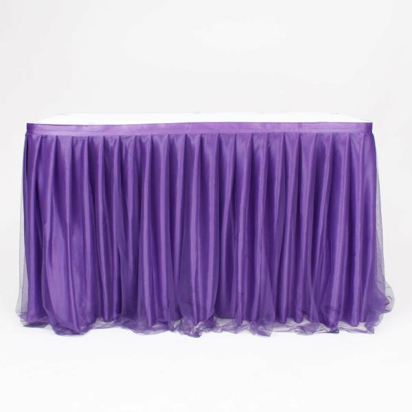 Tulle Table Skirts | Tulle And Ice Silk Layered Table Skirting – Purple (3M) – Includes Clips Table Skirting & Stage Skirting Purple