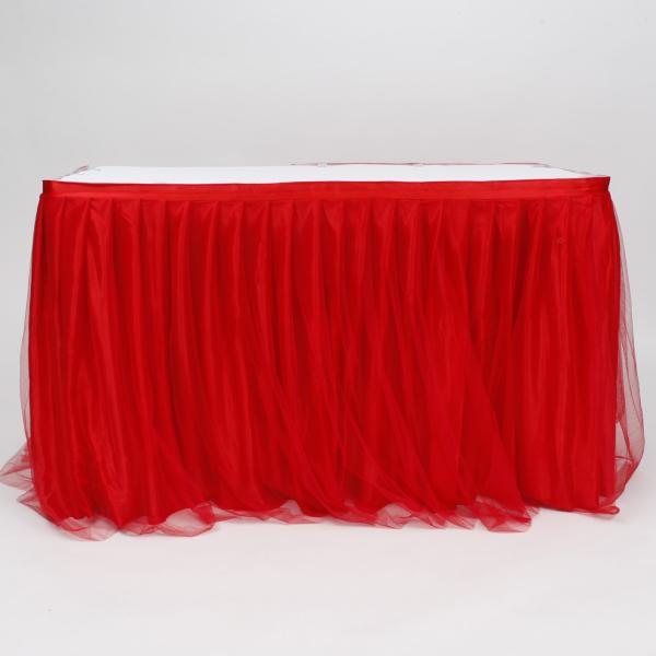 Tulle Table Skirts | Tulle And Ice Silk Layered Table Skirting – Red (3M) – Includes Clips Table Skirting & Stage Skirting Red