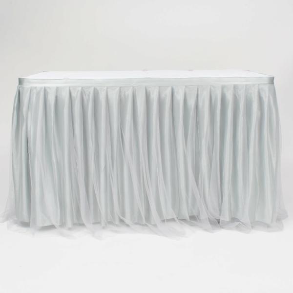 Tulle Table Skirts | Tulle And Ice Silk Layered Table Skirting – Silver (3M) – Includes Clips Table Skirting & Stage Skirting Silver