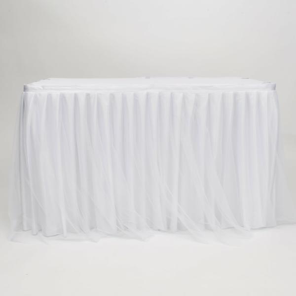 Tulle Table Skirts | Tulle And Ice Silk Layered Table Skirting – White (5.2M) – Includes Clips Table Skirting & Stage Skirting Tulle Table Skirts