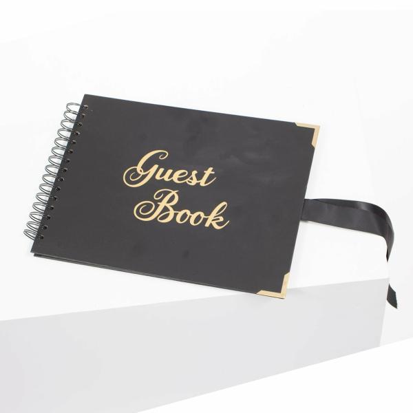 Wishing Wells & Guest Books | Guest Book – Metallic Gold Font On Black Cover Decorating, Centrepieces & Accessories Wishing Wells & Guest Books