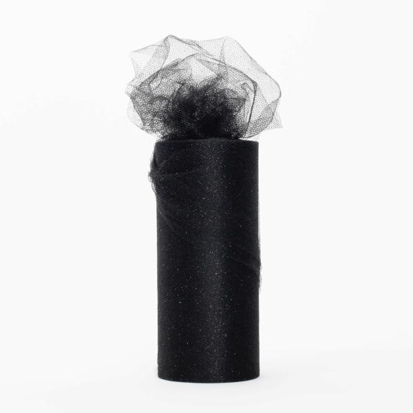 Tulle Fabric Rolls – Small & Medium | Glitter Soft Tulle Fabric Roll – Black (22M Length) Aisle Runners & Fabric Rolls Tulle Fabric Rolls - Glitter & Sequin