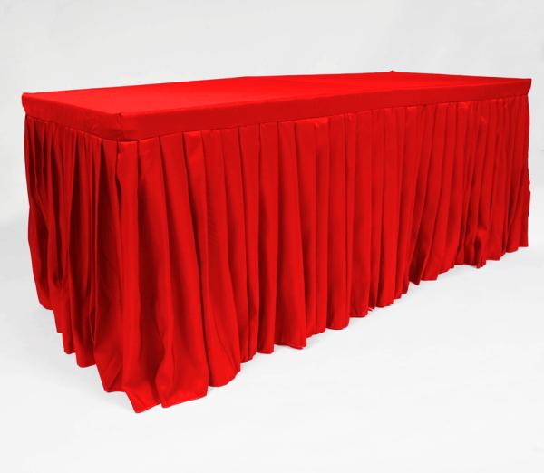 Fitted Tablecloths | Red Fitted Tablecloth With Pleated Table Skirting For 6Ft Trestle Tables Fitted Tablecloths Fitted Tablecloths