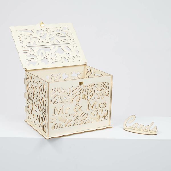 Wishing Wells & Guest Books | Wishing Well Wedding Card Box – Mr & Mrs Floral Centrepiece Stands & Decorating Accessories Centrepiece Stands & Decorating Accessories